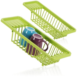com-four® 2X Abtropfkorb - Abtropfgestell für das Waschbecken - grüne Abtropfhilfe für Geschirr und andere Haushaltsgegenstände - Einhänger für das Spülbecken