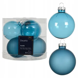 Edler 6er-Satz Christbaumkugeln aus blauem Glas, matt & glänzend, Ø 6cm, Elegante Weihnachtsdeko