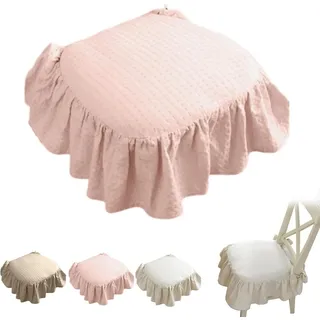Diwzbyn Sitzkissen Rutschfestes Stuhlkissen mit Volant,Bindebändern, Landhaus, für Esszimmer,Büro, Schreibtisch und Wohnzimmer,43x45cm rosa
