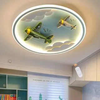 LED Kinder Deckenlampe Flugzeuge Deckenleuchte Dimmbar Harz Deckenlampe Jungen Und Mädchen Zimmer Licht Mit Fernbedienung Schlafzimmer Lampe Kinderzimmer Kindergarten Beleuchtung Rund Blau,50cm