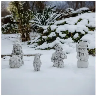 gartendekoparadies.de Gartenfigur Massive Steinfiguren lustiger Winter - Figuren, 4er-Set, (4er-Set), Frostsicher grau