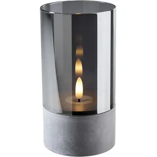 LED Kerze D7,5H15cm mit Glas grau