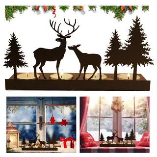 Adventskranz Teelichter,Kerzenhalter Adventskranz Schwarz für 4cm Teelicht, Adventskranz Länglich Kerzenständer Metall Modern, Baumkerzenhalter für Adventskranz Deko Adventsdeko Gesteck