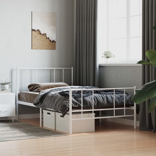 BULANED Bettgestell mit Kopf- und Fußteil Metall Weiß 100x190 cm, Bettrahmen, Betten, Bed Frame, Gästebett, Schlafzimmerbett, Metallbett