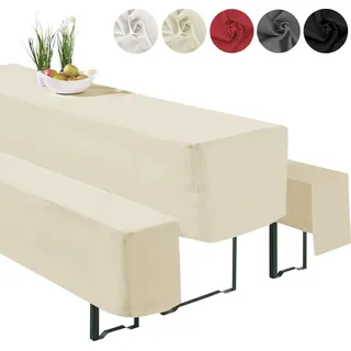 heimtexland ® Hussen Set 3-teilig Bierzeltgarnitur 1x Tischhusse Biertisch 2x Bankhusse Bierbank Tischdeko Typ860 Ecru 50x220 cm - Beige