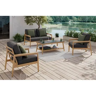 Ambia Garden Loungegarnitur, Anthrazit, Teak, Metall, Textil, Stein, 4-teilig, Füllung: Polyester, einzeln stellbar, 135x76x110 cm, wetterbeständig, Loungemöbel, Gartenlounge-Sets