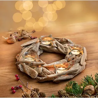 „Adventskranz "Wood" mit Glaseinsätzen , Nachhaltig und wiederverwendbarT. Holz