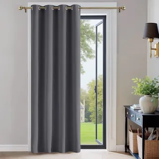 PONY DANCE Thermovorhang Hitzeschutz Türvorhang Blickdicht 1 Stück H 210 x B 132 cm Verdunkelungsvorhang Grau Tür Gardinen mit Ösen Vorhänge Wohnzimmer Blackout Curtain