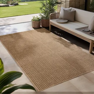 Carpetsale24 Outdoor Teppich Wetterfest 280x370 cm Beige Pflegeleicht im natürlichen Jute-Look für Wohnzimmer Esszimmer Schlafzimmer Terrasse Balkon XXL Extra Groß