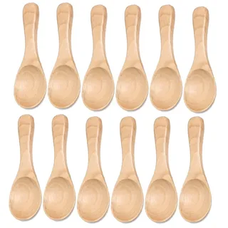 Kleine Holzlöffel,Mini Holz Teelöffel Kaffeelöffel Eis Salzlöffel Honig Kaffee Tee Zucker Salz Marmelade Senf Gewürze Holzlöffel für Küche Gewürzöl Eiscreme Milchpulver,12 Stück Helles Holz 9.5x3.3cm