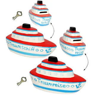 alles-meine.de GmbH 1 Stück Spardose - Kreuzfahrt - Schiff - incl. Schlüssel - stabile Sparbüchse aus Porzellan/Keramik - Reise - Reisekasse Urlaub Reisen - Geldgeschenk ..