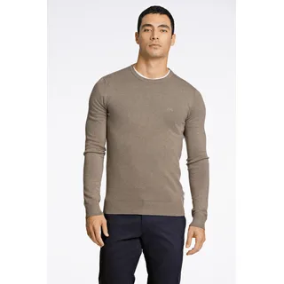 Strickpullover LINDBERGH, Herren, Gr. XL, beige (dk sand mel), Strick, Obermaterial: 80% Viskose, 20% Nylon, bestickt, unifarben, slim fit hüftbedeckend, Rundhals, Bündchen, Pullover Strickpullover, mit Logo-Stickerei