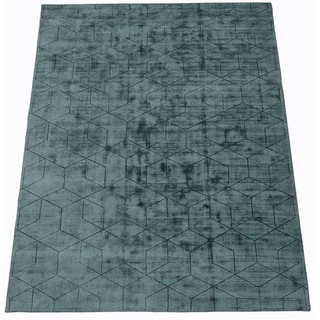 Teppich Manju, my home, rechteckig, Höhe: 10 mm, elegant glänzender Kurzflorteppich in Seiden-Optik blau 200 cm x 300 cm x 10 mm