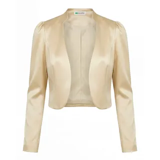 Bolerose Satin Bolero Jacke Damen Langarm Puffärmel Blazer | Gekräuselte Schulterpartie, Komplett gefüttert, Offene Front, Glänzend, Zum Überziehen, Größen XS-5XL - 4XL