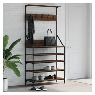 furnicato Kleiderständer mit Schuhablage 90x34x184 cm Braun Eiche-Optik, Garderobenständer mit integrierter Schuhablage für kleine Räume braun