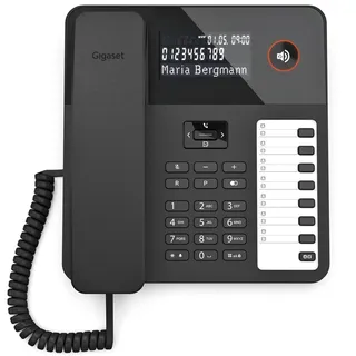 Gigaset Desk 600 Tischtelefon, LCD-Anzeige, 7 Direktwahltasten, Freisprechfunktion, hörgerätekompatibel, bis zu 100 Kontakte, schwarz