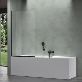 mai & mai Duschwand für Badewanne Sicherheitsglas mit NANO-Versiegelung Badewannentrennwand Badewannenaufsatz 80x140cm Schwarz Cortona201