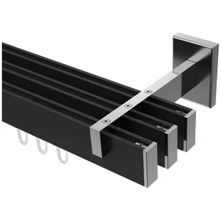 INTERDECO Innenlaufschiene Smartline Paxo, 3-läufig, Fixmaß, kürzbar, Wandmontage, Aluminium, Schwarz / Chrom / Bicolor, 14x35 schwarz 280 cm