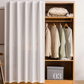 BESTORI Schrankvorhänge für Küche Kleiderschrank Privatsphäre Gardine mit Klettband Halbtransparent Tüll Vorhang für Regale, hängende Tür, Weiß 2, 80cm x 200cm