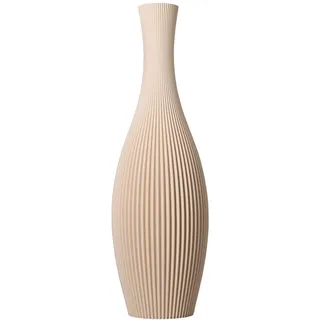 SLIMPRINT Bodenvase Stella Beige, 18,8 x 60 cm, Hohe Dekovase für Pampasgras mit Modern Streifendesign, Recycelter Biokunststoff