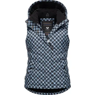 Steppweste RAGWEAR "Hesty Print", Damen, Gr. M (38), blau (cloud), Obermaterial: 100% Polyester. Innenfutter: 100% Polyester. Wattierung: 100% Polyester, gerade hüftbedeckend, hoch geschlossener Ausschnitt, Westen Steppweste, Weste mit abnehmbarer Kapuze und Hahnentritt Muster