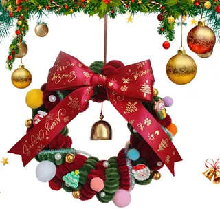 Weihnachtskranz Für Haustür | Weihnachtliche Aktivität Zum Selbermachen,Weihnachtskranz Für Die Tür Mit Glocke,Für Innen Außen Fenster Restaurant Wand Esszimmer Terrasse