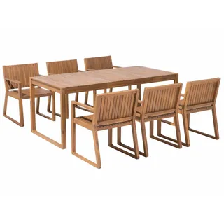 Beliani Gartenmöbel Set Akazienholz Hellbraun 6-Sitzer 7-teilig SASSARI