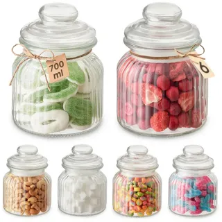Praknu Vorratsglas 6 Candy Bar Gläser 700ml - Luftdicht - Vintage Keksglas mit Deckel, Glas, (Set, 6-tlg), Luftdichte Deckel mit Dichtung, Vorratsbehälter für Lebensmittel weiß