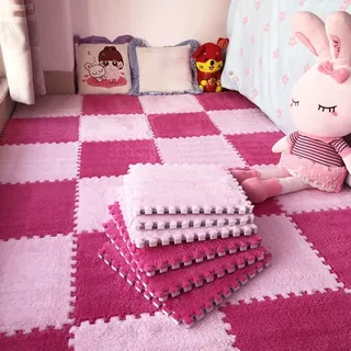 Volltonfarbe Wohnzimmer Ineinandergreifende Puzzle-teppiche,Flauschige Schlafzimmer EVA Schaumstoff Teppiche,Dick PlüSch Weiche Krabbelmatte,10 Stück (1 Stück 30*30cm),Schallschutz,Schutzboden. ( Colo