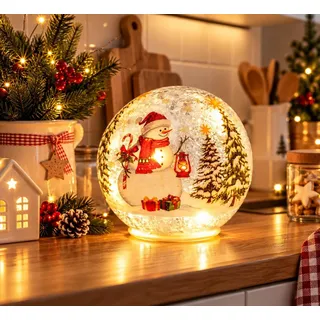 formano LED Kugelleuchte LED Deko Kugel Schneemann mit Timer, Glas, 12, 15 cm oder 2er-Set