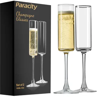 ParaCity Sektgläser, Champagner Gläser 2er-Set, elegante 170 ml Sektgläser Glas, Cocktailgläser, Geschenk für Geburtstag, Hochzeit, Weihnachten, klare Silvester Deko für Damen und Herren (Rohrform)