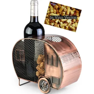 BRUBAKER Weinflaschenhalter Wohnwagen Flaschenhalter mit Korken Aufbewahrung - Geschenk für Camper, (Geschenkset, 1-St., Metallfigur Farbe: Kupfer), Weinflaschenhalter aus Metall - Weingeschenk mit Geschenkkarte braun