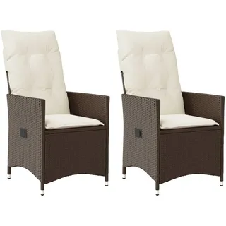 vidaXL Gartensessel mit Kissen 2 Stk. Verstellbar Braun Poly Rattan