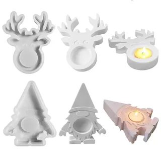 Rentier Silikonformen Gießformen Kerzenhalter, Weihnachten Silikonform, Silikon Giessformen Wichtel, Weihnachtsdeko Silikon Gießform, DIY Silicone Mold für Kerzen Seife Basteln (Rentier+Wichtel)