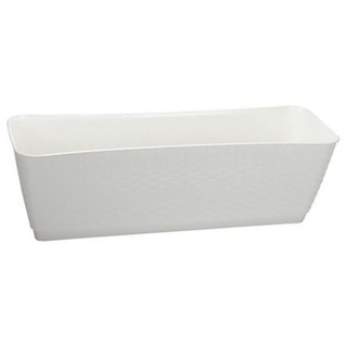 Prosperplast Blumenkasten weiß 39cm Rattanoptik Untersetzer Balkon Pflanzkasten Blumentopf