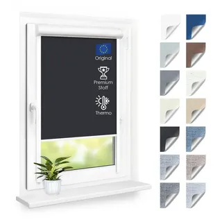 Rollo Premium Blackout Thermo Kassettenrollo mit Seitenführung, DomDeco, blickdicht, ohne Bohren, zum Kleben oder Schrauben braun|schwarz 75 cm x 120 cm
