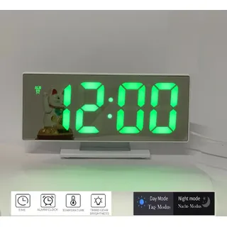 Digital Wecker Tischuhr Uhr Alarmwecker Spiegel Uhr 3618 Grün/ Weiß-rahme