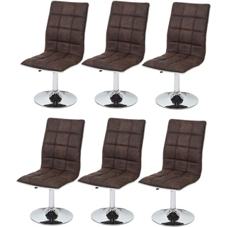 Mendler 6er-Set Esszimmerstuhl HWC-C41, Stuhl Küchenstuhl, höhenverstellbar drehbar, Stoff/Textil ~ vintage dunkelbraun