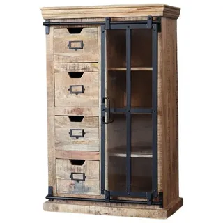 baario Highboard Highboard FINE rustikal, massiv Mangoholz & Eisen Schiebetüre Design Kommode Industrial braun