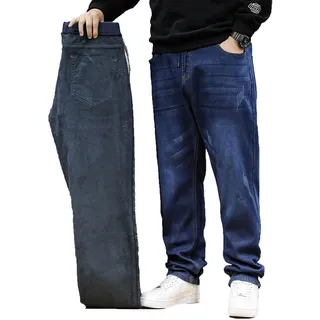 COMOCE Übergröße Thermojeans Herren Thermohose Schneehose Gefütterte Winterhose Jogginghose Winterjeans Mit Fleece Gefüttert Hosen, Lange Freizeithose Männer Outdoorhose Arbeitshosen - 6XL