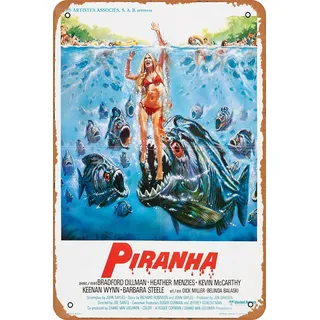 Seadlyise Piranha 1978 Horror Film Blechschild Vintage Film Poster für Home Bar Wand Dekor Metallschild Poster 20,3 x 30,5 cm