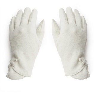 Sonia Originelli Strickhandschuhe Schmaler Damenhandschuh aus Wolle mit Zierschleife Schmal geschnitten weiß M
