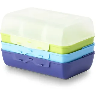Emsa 517053 Variabolo 4-teiliges Frischhaltedosen Boys-Set (16 x 11 x 7 cm, beidseitig zu öffnen, platzsparend ineinander stapelbar) Blau/Grün