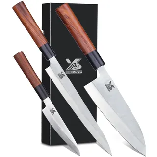 MSY BIGSUNNY 3-teiliges Sushi-Messer-Set Sashimi-Messer Edelstahl Yanagiba-Messer Fischmesser schneiden