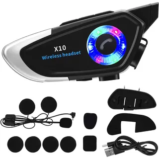 Helm Headset, Motorrad Bluetooth Headset Helm Kopfhörer mit Sprachassistent | Motorradhelm Headset Kommunikationssystem für Freisprechen Musikanrufsteuerung, HiFi Lautsprecher, IP56 Wasserdicht