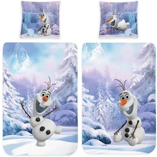 Frozen Kinder Wende-Bettwäsche Die Eiskönigin 2 Snowman Olaf 135x200 + 80x80 cm 100% Baumwolle Biber Flanell Anna Elsa Sven Kristoff Schneemann Arendelle Disney Movie Bettzeug Bettbezug deutsche Größe