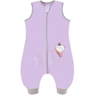 Teechodina Baby Schlafsack mit Füßen 2er Pack Baumwolle 2.5 Tog Kinder Winter Schlafsack mit Beinen für Jungen Mädchen, Lila Katze/0.5 Tog, 70cm/Baby Höhe 80-90cm