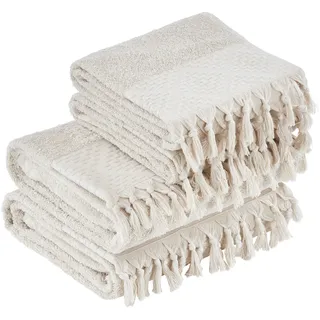 Handtuch Set DONE. "Provence Bohéme" Handtücher (Packung) Gr. (4 St.), beige Handtuch-Sets Uni-Farben, Boho-Style, mit auffälliger Borte & Fransen