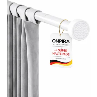 Onpira® Gardinenstange ausziehbar ohne Bohren – Teleskopstange in 5 Längen (40–240 cm) & 3 Farben – variable Teleskop-Stange für Fenster & Vorhänge, Edelstahl, Weiß oder Schwarz (95-150cm, Weiß)