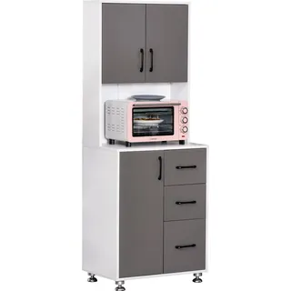 HOMCOM Küchenschrank Hochschrank mit 2 Türen und 3 Schubladen, Mikrowellenregal Küchenbuffet, Aufbewahrungsschrank aus Spanplatte und Stahl, Grau und Weiß 60x40x160 cm   Aosom.de